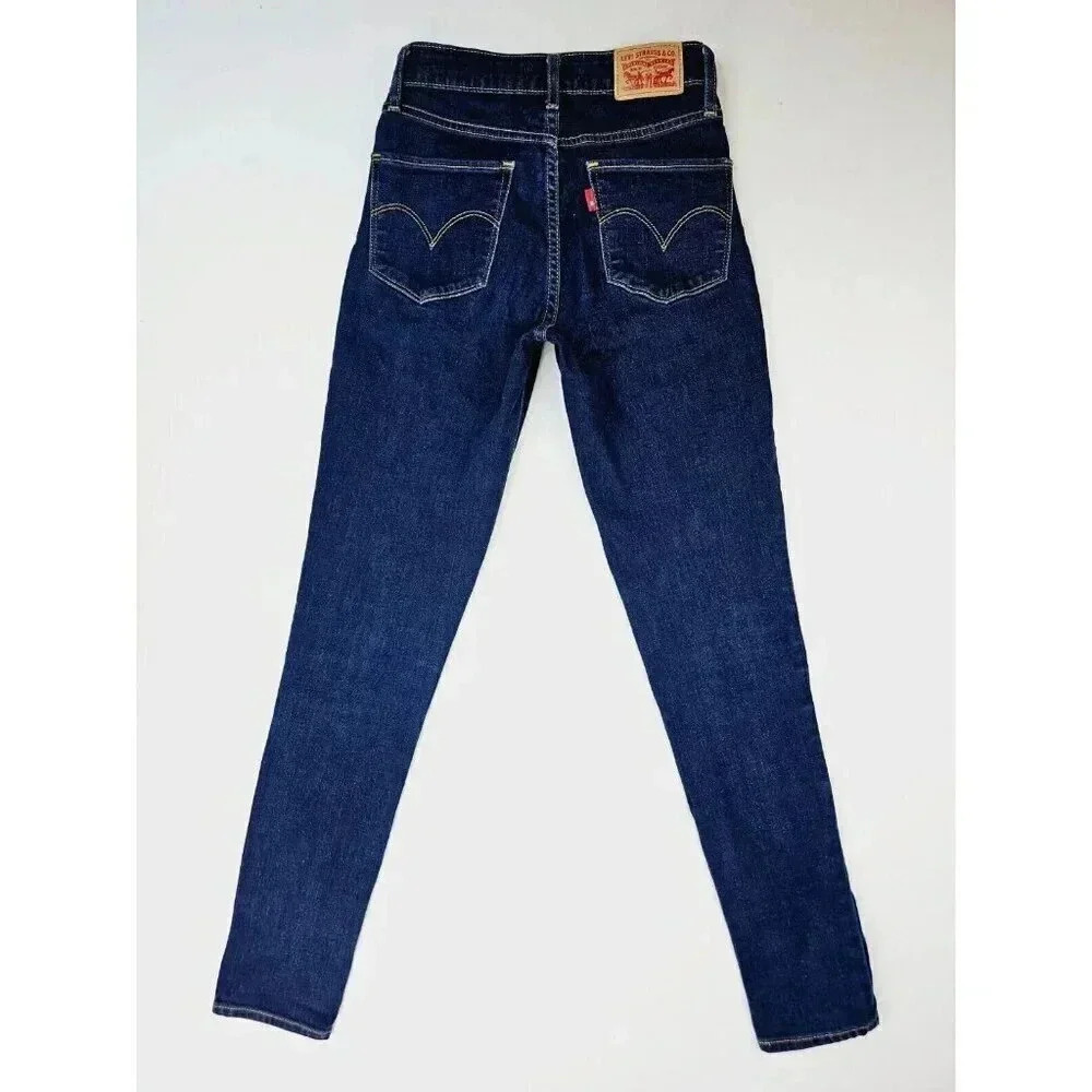 Levi's Size 24X29 Women's 721 High Rise Skinny Blue Denim 5 Pocket Logo Jeans